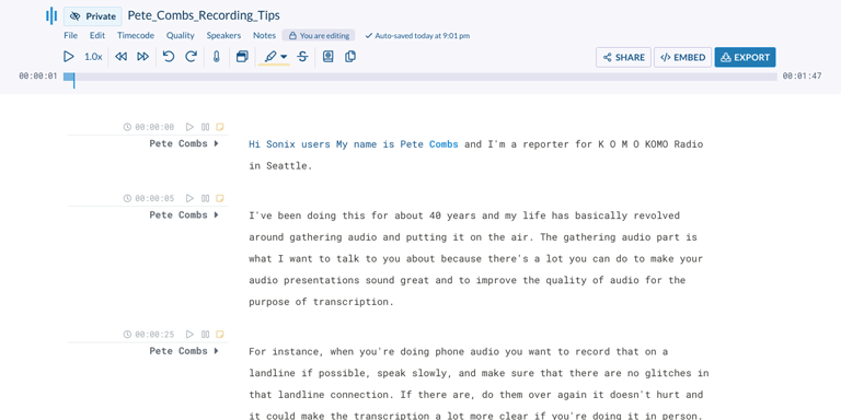 Step 5: Once your M4A was converted to text, you might need to polish up the transcript. Now, you can easily do that with our AudioText Editor.